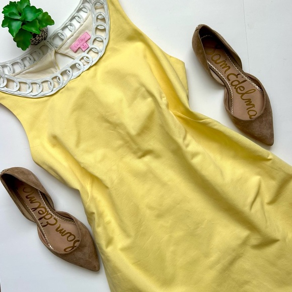 Lilly Pulitzer Butter Yellow Cotton Sleeveless Shift Dress White Lace Trim Sz 10 - Picture 3 of 10